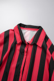 Red Casual Striped Print Patchwork Turndown Collar Shirt Dress Dresses
