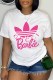 White Casual Print Letter O Neck T-Shirts
