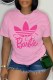 Pink Casual Print Letter O Neck T-Shirts