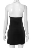 Black Sexy Casual Solid Patchwork Backless Turndown Collar Sleeveless Dress Dresses