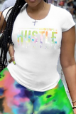 White Casual Street Print Patchwork O Neck T-Shirts