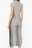 Pale Red Casual Print Basic O Neck Short Sleeve Dress Dresses