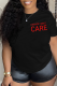 Black Casual Daily Print Patchwork Letter O Neck T-Shirts