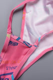 Pink Sexy Letter Patchwork Fold Strap Design 3 Piece Sets