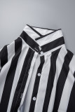 Red Casual Striped Print Patchwork Turndown Collar Shirt Dress Dresses