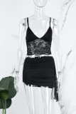 Pink Sexy Solid See-through Backless Spaghetti Strap Sleeveless Two Pieces
