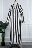 Red Casual Striped Print Patchwork Turndown Collar Shirt Dress Dresses