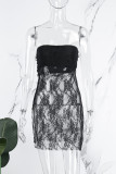 Black Sexy Solid See-through Backless Strapless Sleeveless Dress Dresses