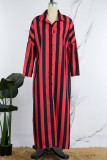 Red Casual Striped Print Patchwork Turndown Collar Shirt Dress Dresses