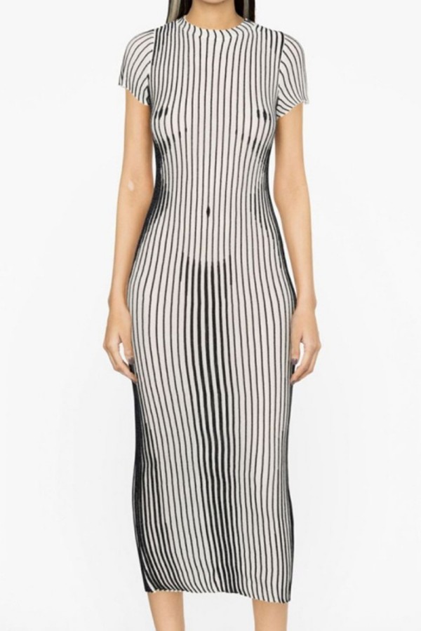 White Casual Print Basic O Neck Short Sleeve Dress Dresses