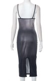 Black Casual Print Hollowed Out O Neck Sleeveless Dress Dresses