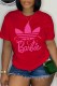 Red Casual Print Letter O Neck T-Shirts