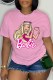 Pink Casual Character Print Letter O Neck T-Shirts