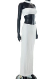 White Sexy Solid Backless Slit Strapless Sleeveless Two Pieces
