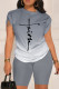 Grey Casual Gradual Change Print Basic O Neck Short Sleeve Two Pieces
