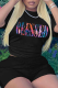 Black Daily Vintage Print Patchwork Letter O Neck T-Shirts