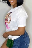 Pink Casual Character Print Letter O Neck T-Shirts