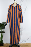 Red Casual Striped Print Patchwork Turndown Collar Shirt Dress Dresses