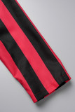 Red Casual Striped Print Patchwork Turndown Collar Shirt Dress Dresses