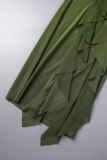 Army Green Casual Solid Tassel Patchwork Mesh Off the Shoulder Sleeveless Two Pieces