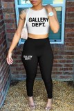 Pink Sexy Print Letter O Neck Sleeveless Two Pieces