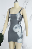 Colour Sexy Casual Print Basic U Neck Sling Dress Dresses