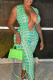 Green Sexy Print Patchwork Contrast V Neck Skinny Jumpsuits