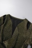 Gold Casual Solid Hollowed Out V Neck Long Sleeve Two Pieces