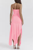 Pink Sexy Solid Patchwork Backless Fold Strapless Irregular Dress Dresses