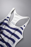 Blue Casual Print Basic U Neck Vest Dress Dresses