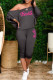 Black Casual Print Basic Oblique Collar Long Sleeve Two Pieces