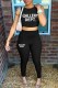 Black Sexy Print Letter O Neck Sleeveless Two Pieces
