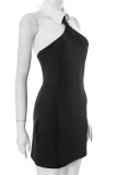 Black Sexy Casual Solid Patchwork Backless Turndown Collar Sleeveless Dress Dresses
