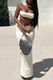 White Sexy Solid Backless Slit Strapless Sleeveless Two Pieces