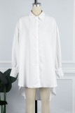 White Casual Solid Patchwork Shirt Collar Tops