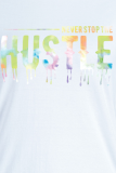 White Casual Street Print Patchwork O Neck T-Shirts