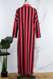 Red Casual Striped Print Patchwork Turndown Collar Shirt Dress Dresses