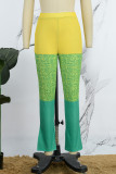 Green Casual Print Patchwork Skinny High Waist Conventional Patchwork Trousers