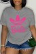 Grey Casual Print Letter O Neck T-Shirts