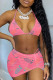 Pink Sexy Letter Patchwork Fold Strap Design 3 Piece Sets