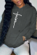 Dark Gray Street Daily Print Draw String Letter Hooded Collar Tops