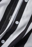 Red Casual Striped Print Patchwork Turndown Collar Shirt Dress Dresses
