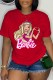 Red Casual Character Print Letter O Neck T-Shirts