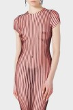 Pale Red Casual Print Basic O Neck Short Sleeve Dress Dresses