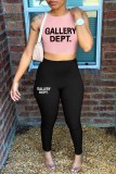 Pink Sexy Print Letter O Neck Sleeveless Two Pieces