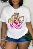 Pink Casual Character Print Letter O Neck T-Shirts
