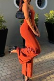 Red-brown Sexy Casual Solid Backless Strapless Skinny Jumpsuits