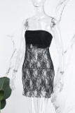 Black Sexy Solid See-through Backless Strapless Sleeveless Dress Dresses