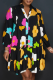Black Casual Print Patchwork Buttons Fold V Neck A Line Dresses