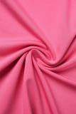 Rose Red Casual Hot Drilling Frenulum Backless O Neck Short Sleeve Two Pieces
